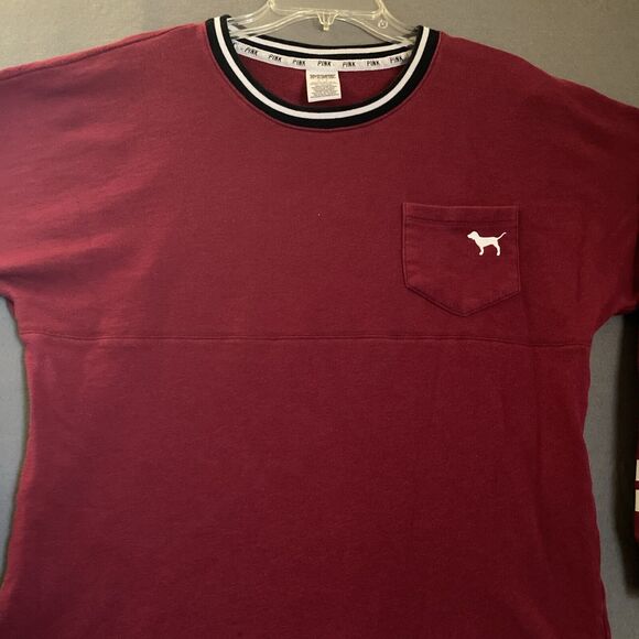 Victoria’s Secret PINK‎ Sweatshirt Women’s Small Burgundy White Spellout - Picture 3 of 11